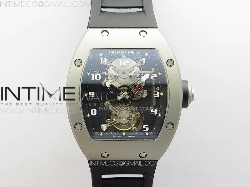 RM001 Satin-polished steel Real PR YSF Skeleton Dial on black Rubber Strap Asian Tourbillon
