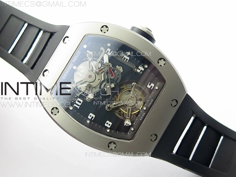 RM001 Satin-polished steel Real PR YSF Skeleton Dial on black Rubber Strap Asian Tourbillon