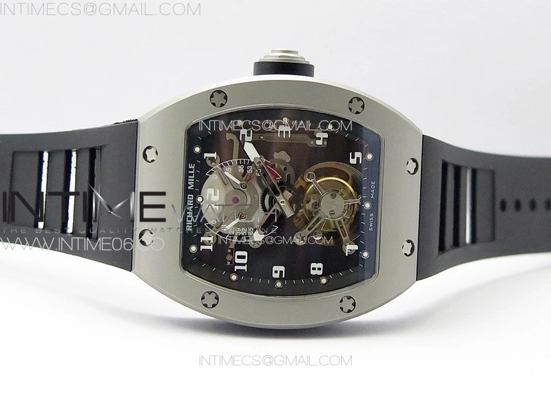 RM001 Satin-polished steel Real PR YSF Skeleton Dial on black Rubber Strap Asian Tourbillon