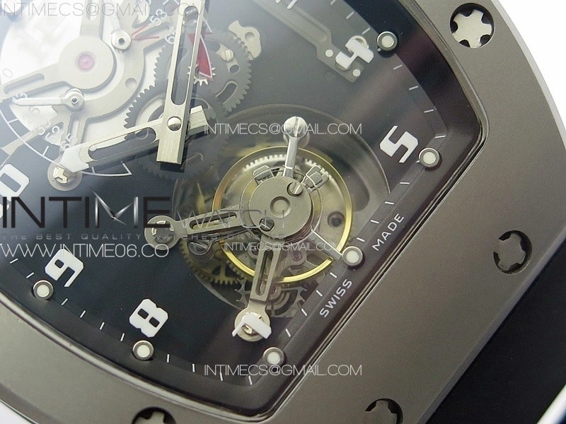 RM001 Satin-polished steel Real PR YSF Skeleton Dial on black Rubber Strap Asian Tourbillon