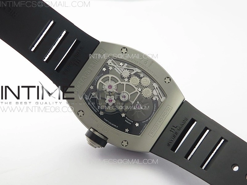 RM001 Satin-polished steel Real PR YSF Skeleton Dial on black Rubber Strap Asian Tourbillon