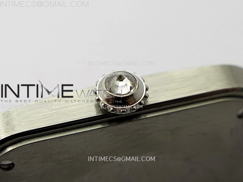 Santos Dumont 43.5mm SS Diamonds Bezel F1F Best Edition Silver Dial on Black Leather Strap Quartz