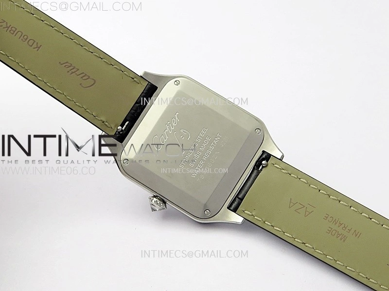 Santos Dumont 43.5mm SS Diamonds Bezel F1F Best Edition Silver Dial on Black Leather Strap Quartz