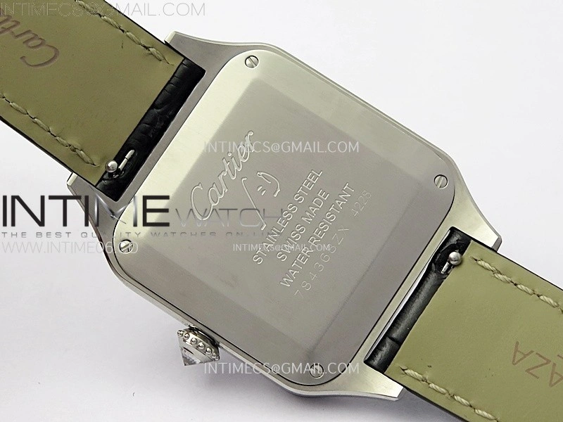 Santos Dumont 43.5mm SS Diamonds Bezel F1F Best Edition Silver Dial on Black Leather Strap Quartz