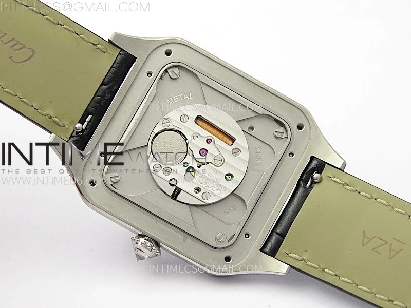 Santos Dumont 43.5mm SS Diamonds Bezel F1F Best Edition Silver Dial on Black Leather Strap Quartz