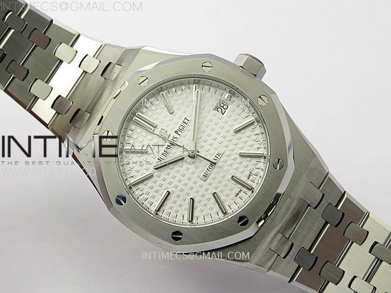 Royal Oak 37mm 15450 SS APSF 1:1 Best Edition Silver Textured Dial on SS Bracelet SA3120 Super Clone