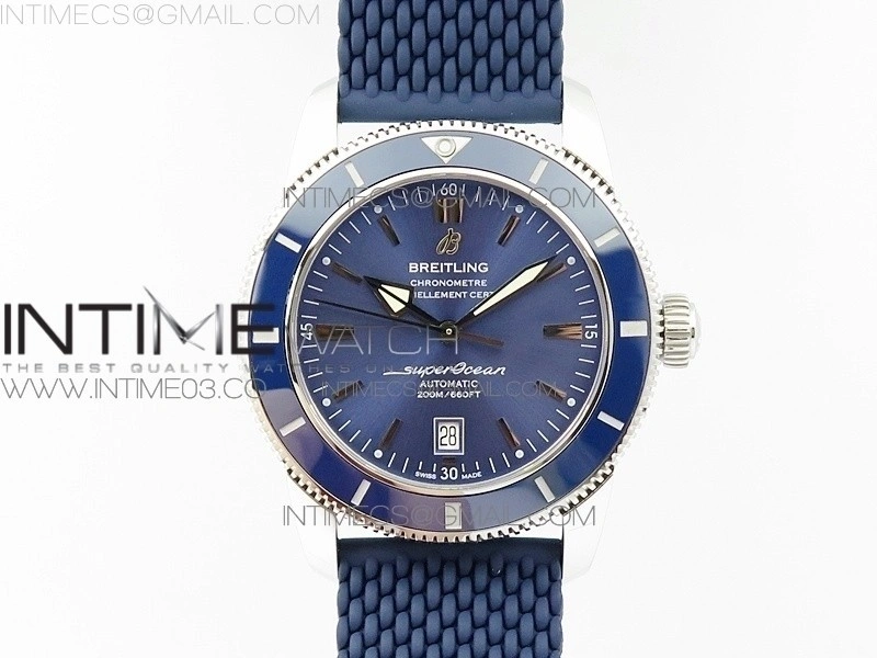 SuperOcean 42mm AB2010 SS OMF 1:1 Best Edition Blue Dial Blue Ceramic Bezel on Blue Rubber strap A2824