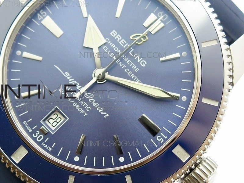 SuperOcean 42mm AB2010 SS OMF 1:1 Best Edition Blue Dial Blue Ceramic Bezel on Blue Rubber strap A2824
