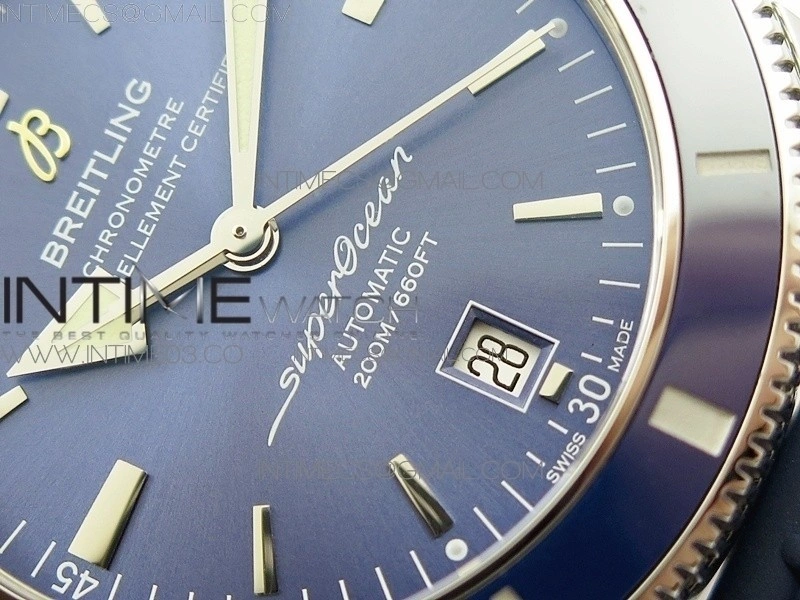 SuperOcean 42mm AB2010 SS OMF 1:1 Best Edition Blue Dial Blue Ceramic Bezel on Blue Rubber strap A2824