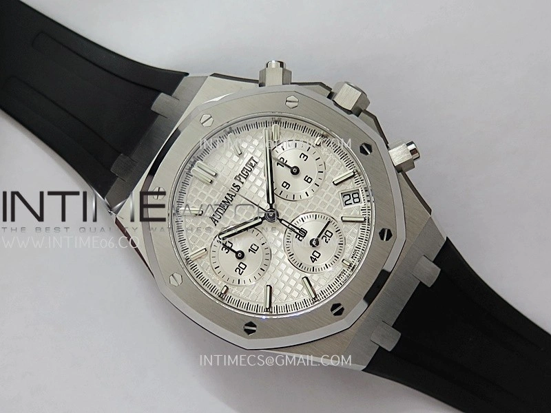 Royal Oak Chrono 26240 SS V2 DDF 1:1 Best Edition Silver Dial On Black Rubber Strap Super Clone DD4401