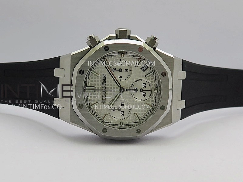 Royal Oak Chrono 26240 SS V2 DDF 1:1 Best Edition Silver Dial On Black Rubber Strap Super Clone DD4401