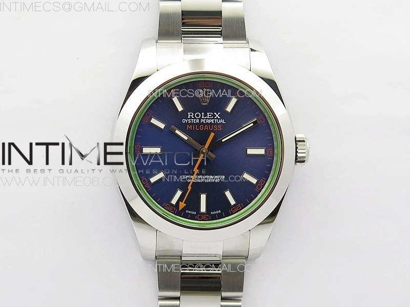 Milgauss 116400 GV Real Green Sapphire SS APSF 1:1 Best Edition Blue Dial on SS Bracelet A2824
