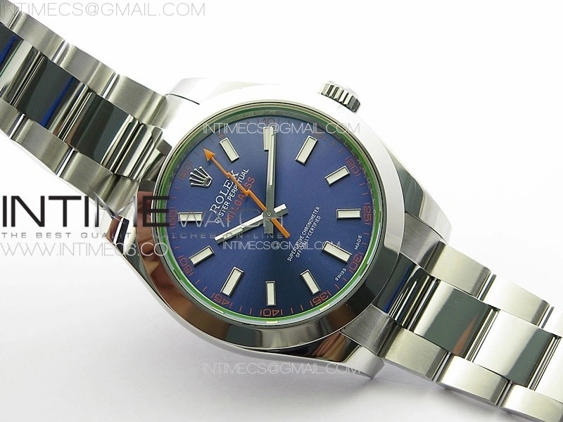 Milgauss 116400 GV Real Green Sapphire SS APSF 1:1 Best Edition Blue Dial on SS Bracelet A2824