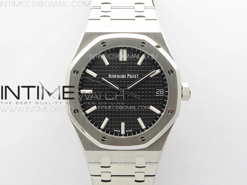 Royal Oak 41mm 15500 SS ZF 1:1 Best Edition Black Textured Dial on SS Bracelet A4302 Super Clone V3