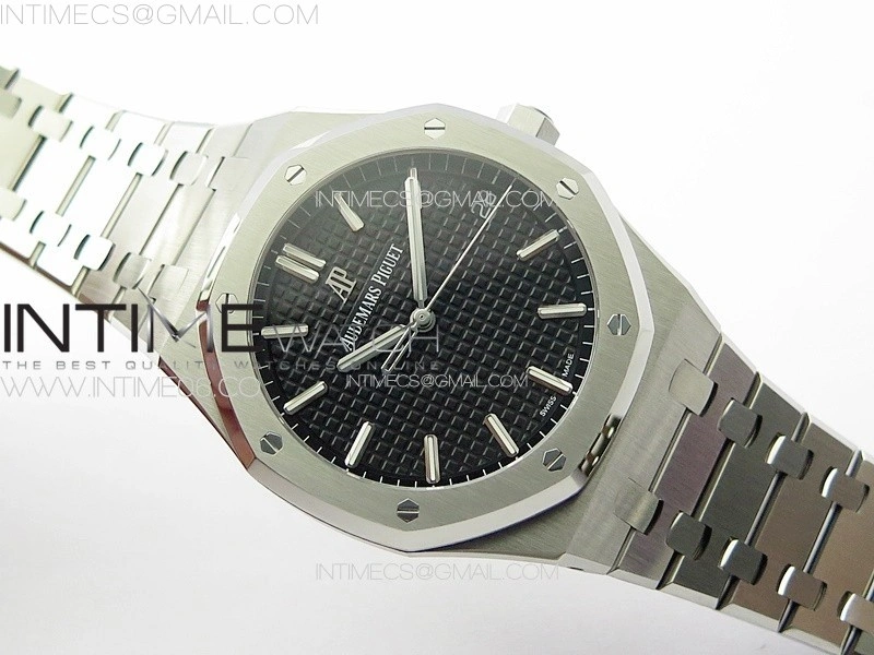 Royal Oak 41mm 15500 SS ZF 1:1 Best Edition Black Textured Dial on SS Bracelet A4302 Super Clone V3