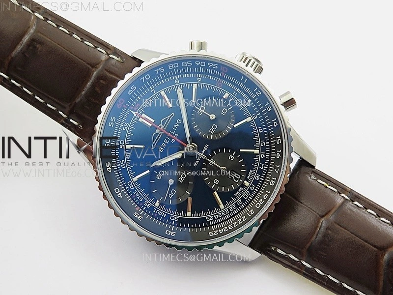 Navitimer B01 43mm SS B50 Best Edition Blue Dial Black Subdial On Brown Leather Strap A7750