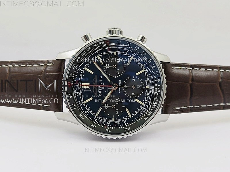 Navitimer B01 43mm SS B50 Best Edition Blue Dial Black Subdial On Brown Leather Strap A7750
