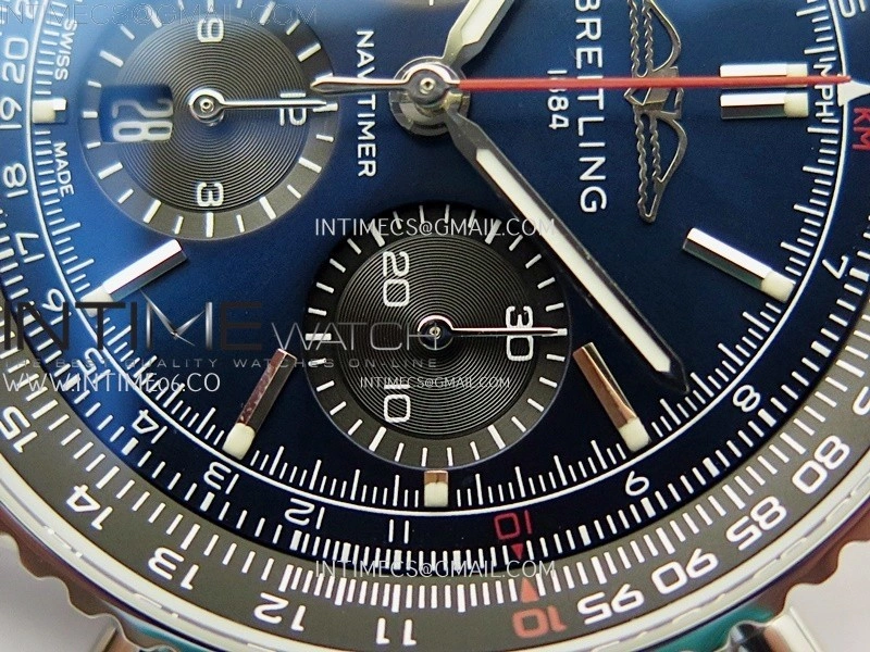 Navitimer B01 43mm SS B50 Best Edition Blue Dial Black Subdial On Brown Leather Strap A7750