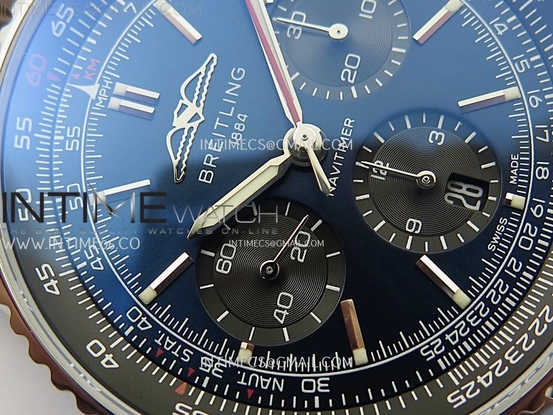 Navitimer B01 43mm SS B50 Best Edition Blue Dial Black Subdial On Brown Leather Strap A7750