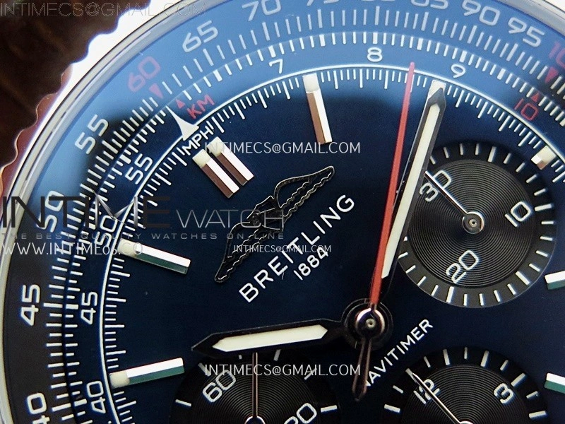 Navitimer B01 43mm SS B50 Best Edition Blue Dial Black Subdial On Brown Leather Strap A7750