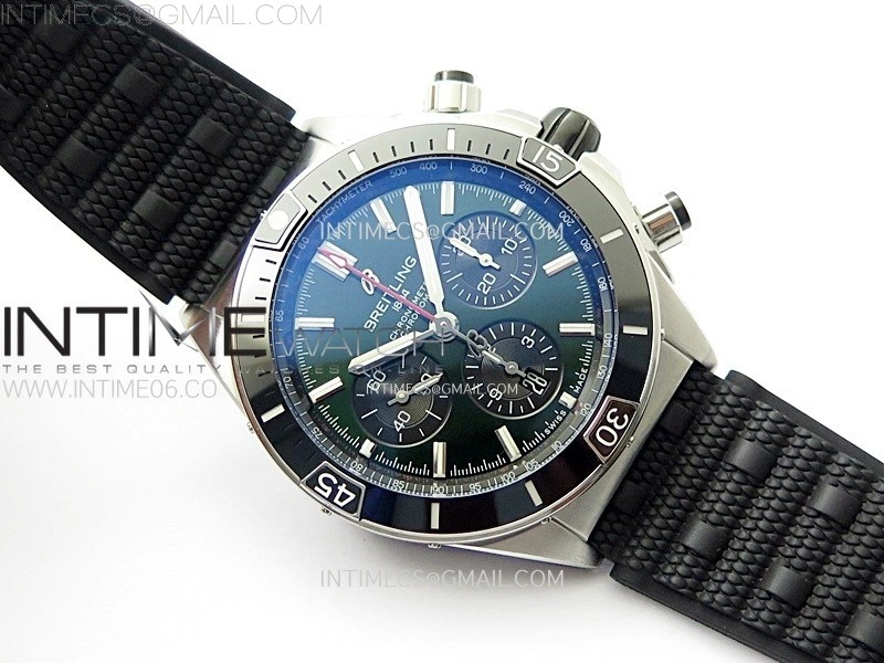 Chronomat B01 44mm SS BLSF 1:1 Best Edition Green Dial on Black Rubber Strap A7750 to Cal.01