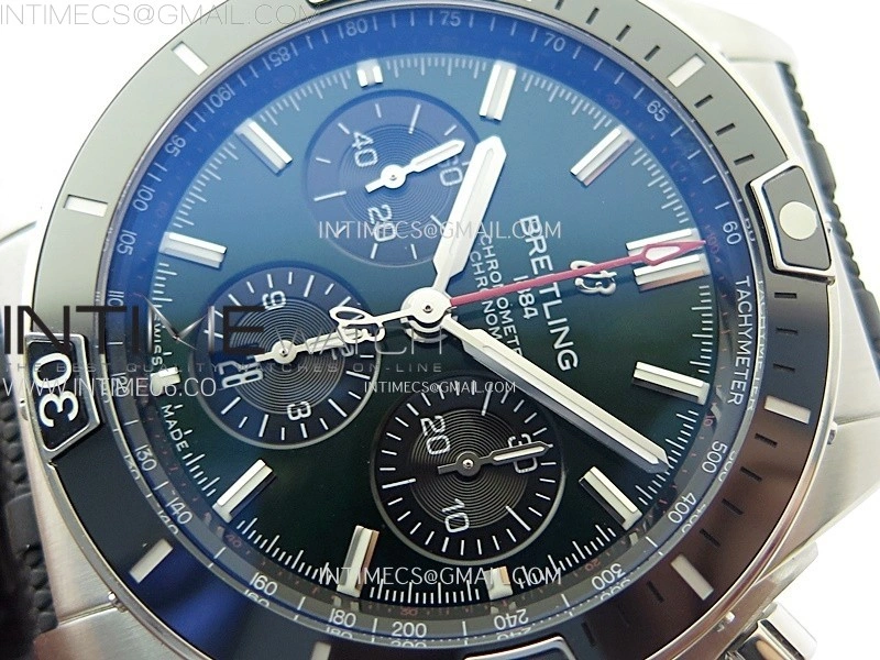 Chronomat B01 44mm SS BLSF 1:1 Best Edition Green Dial on Black Rubber Strap A7750 to Cal.01