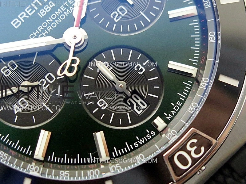 Chronomat B01 44mm SS BLSF 1:1 Best Edition Green Dial on Black Rubber Strap A7750 to Cal.01