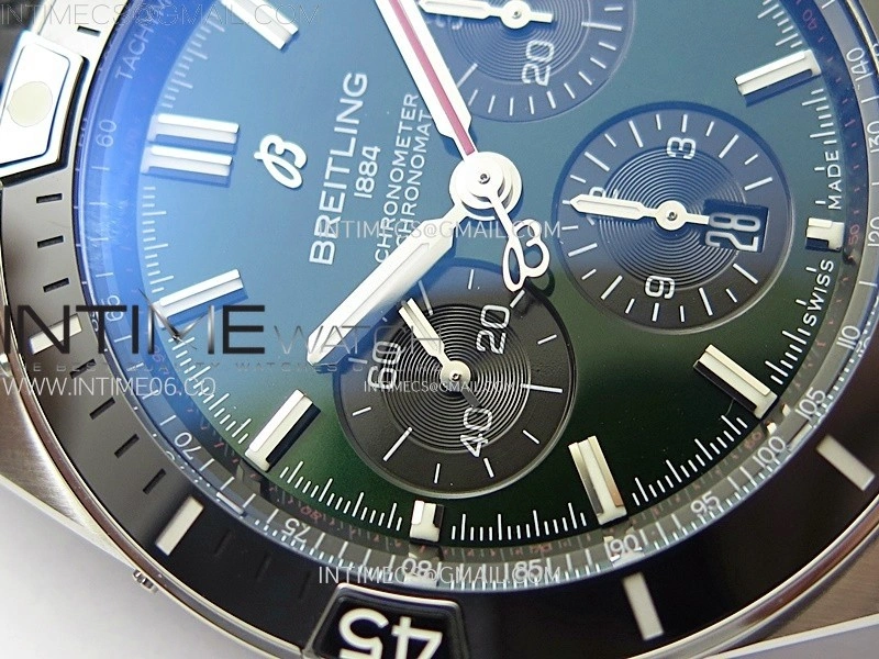 Chronomat B01 44mm SS BLSF 1:1 Best Edition Green Dial on Black Rubber Strap A7750 to Cal.01