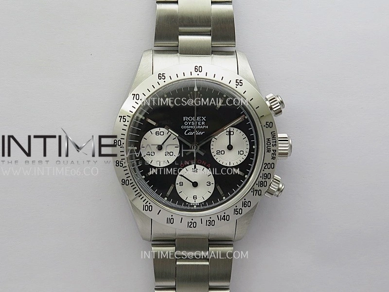 Daytona 6263 Style01 Cartier SS B12 Best Edition Black Dial White Subdials On SS Bracelet Venus 75