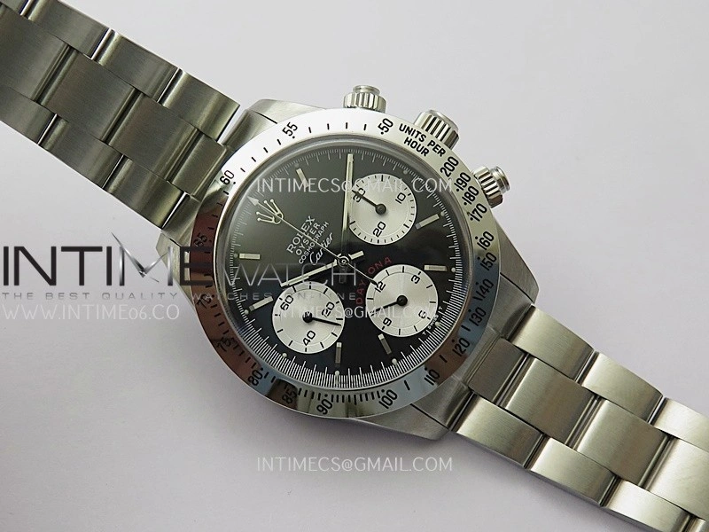 Daytona 6263 Style01 Cartier SS B12 Best Edition Black Dial White Subdials On SS Bracelet Venus 75