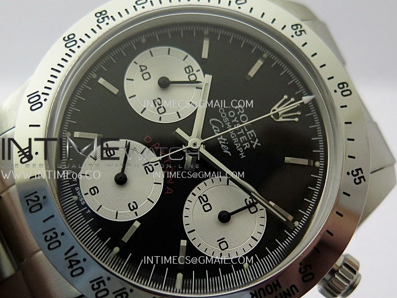 Daytona 6263 Style01 Cartier SS B12 Best Edition Black Dial White Subdials On SS Bracelet Venus 75
