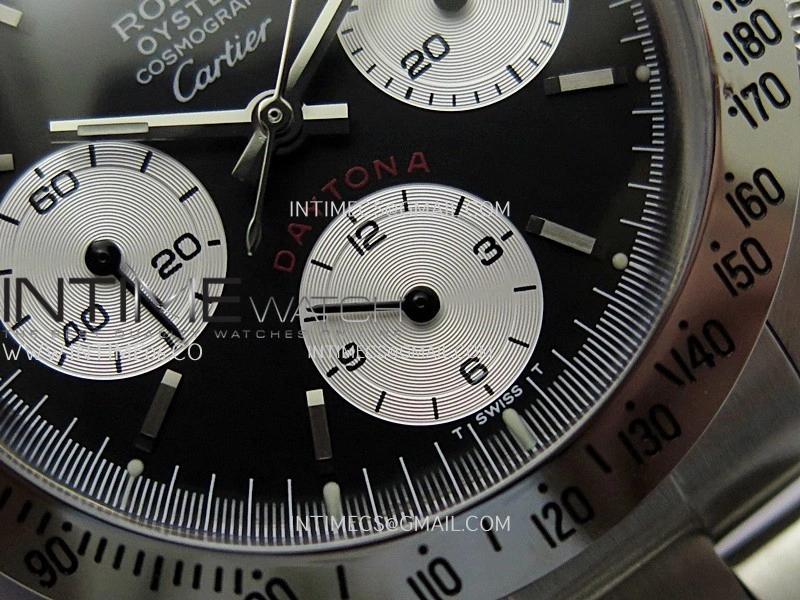 Daytona 6263 Style01 Cartier SS B12 Best Edition Black Dial White Subdials On SS Bracelet Venus 75