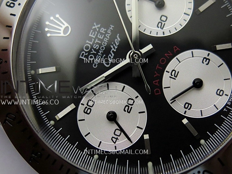 Daytona 6263 Style01 Cartier SS B12 Best Edition Black Dial White Subdials On SS Bracelet Venus 75