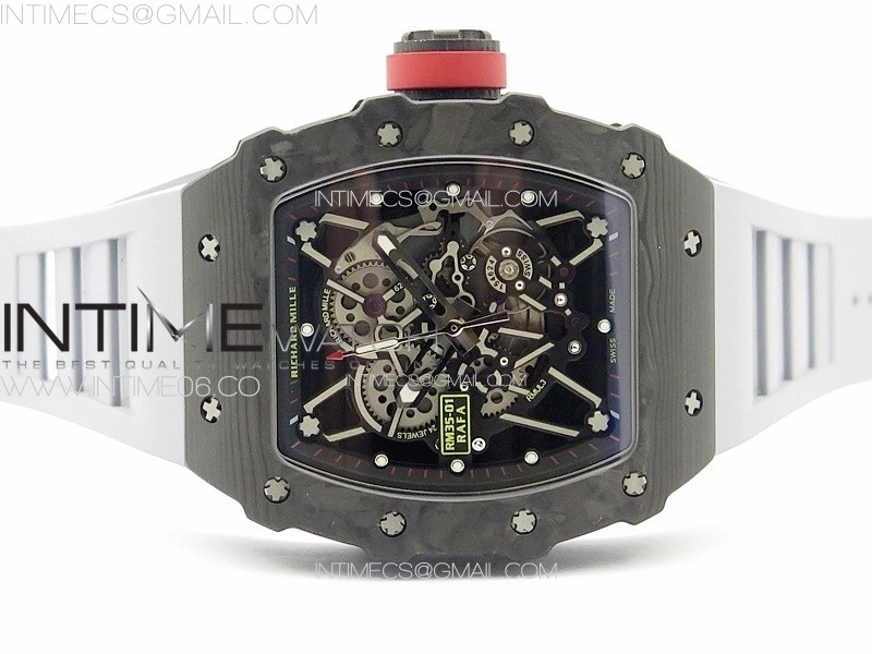 RM035-01 Forged Carbon Case KUF Best Edition Red Crown on Gray Rubber Strap MIYOTA8215