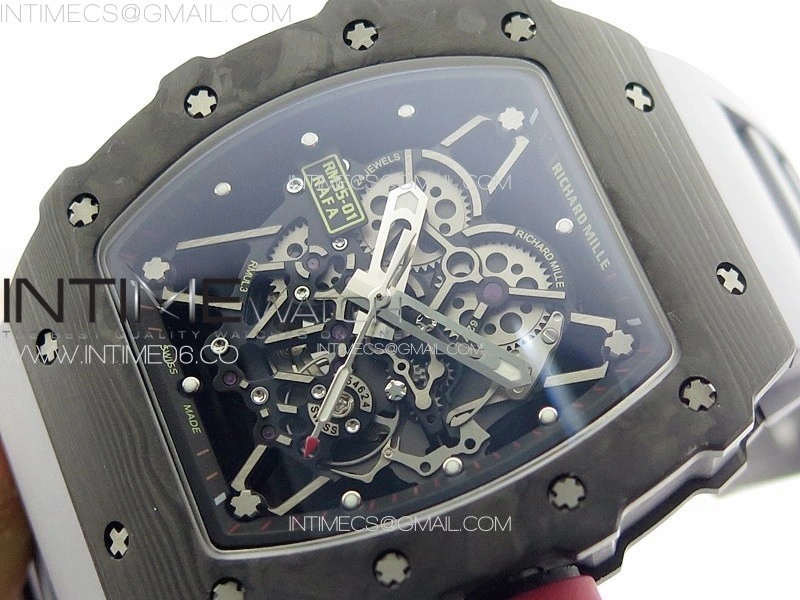 RM035-01 Forged Carbon Case KUF Best Edition Red Crown on Gray Rubber Strap MIYOTA8215