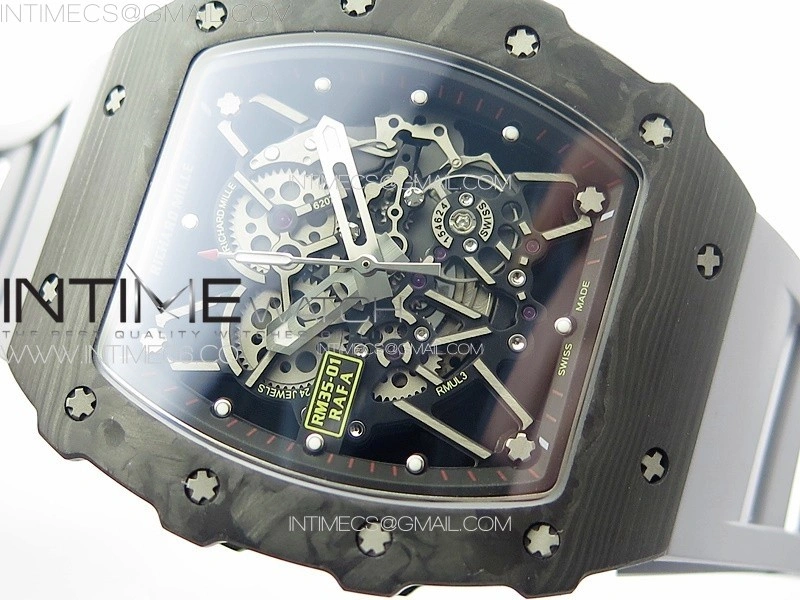 RM035-01 Forged Carbon Case KUF Best Edition Red Crown on Gray Rubber Strap MIYOTA8215