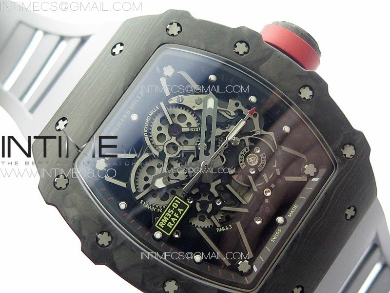 RM035-01 Forged Carbon Case KUF Best Edition Red Crown on Gray Rubber Strap MIYOTA8215