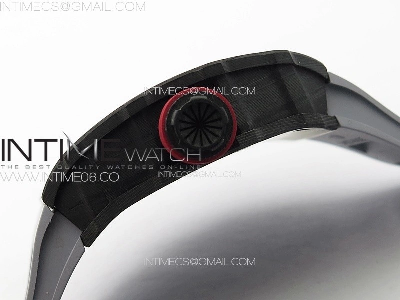 RM035-01 Forged Carbon Case KUF Best Edition Red Crown on Gray Rubber Strap MIYOTA8215