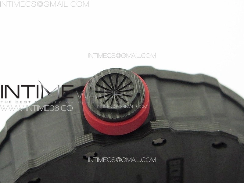 RM035-01 Forged Carbon Case KUF Best Edition Red Crown on Gray Rubber Strap MIYOTA8215