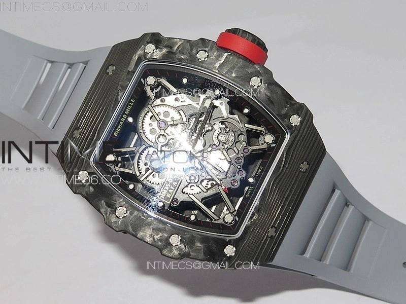 RM035-01 Forged Carbon Case KUF Best Edition Red Crown on Gray Rubber Strap MIYOTA8215