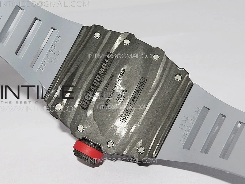 RM035-01 Forged Carbon Case KUF Best Edition Red Crown on Gray Rubber Strap MIYOTA8215