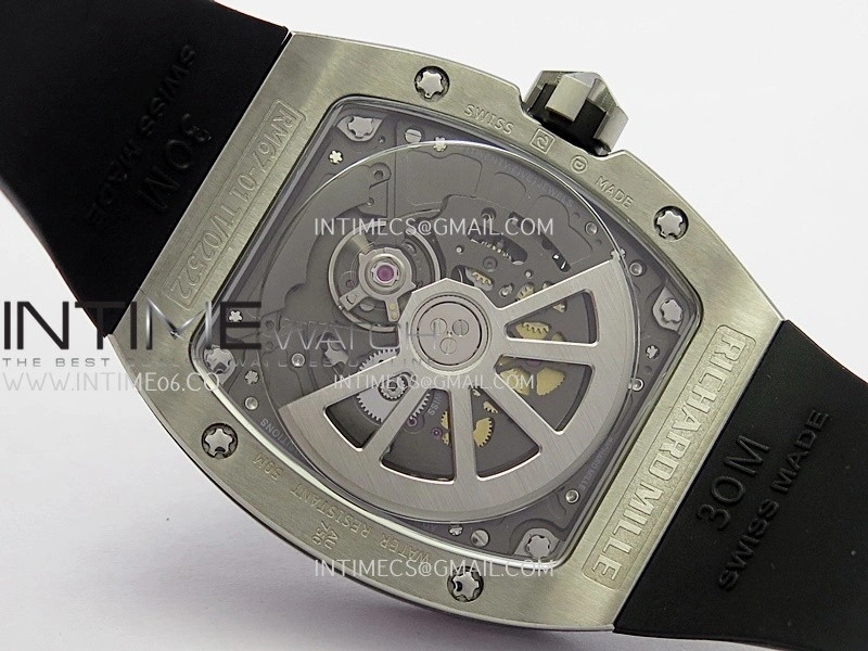 RM67-01 Real Titanium 1:1 Best Edition Skeleton Dial On Black Rubber Strap CRMA7 Clone