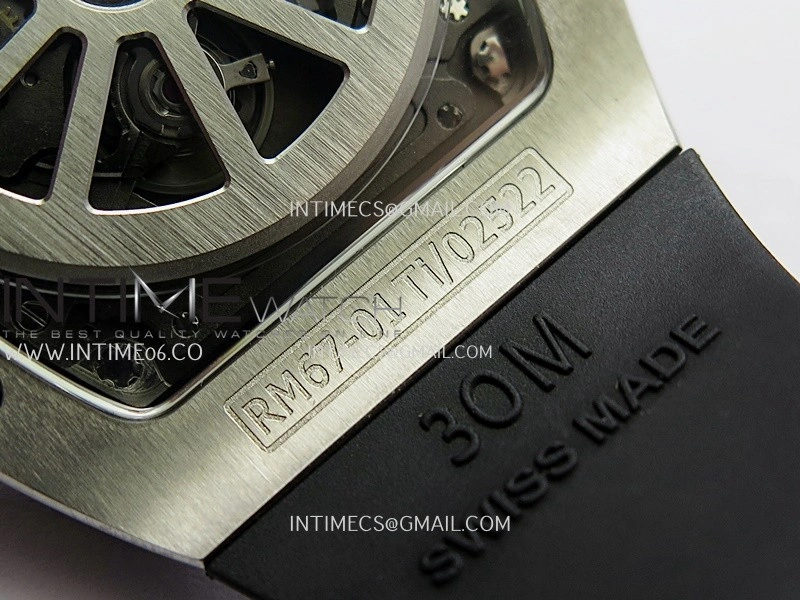 RM67-01 Real Titanium 1:1 Best Edition Skeleton Dial On Black Rubber Strap CRMA7 Clone