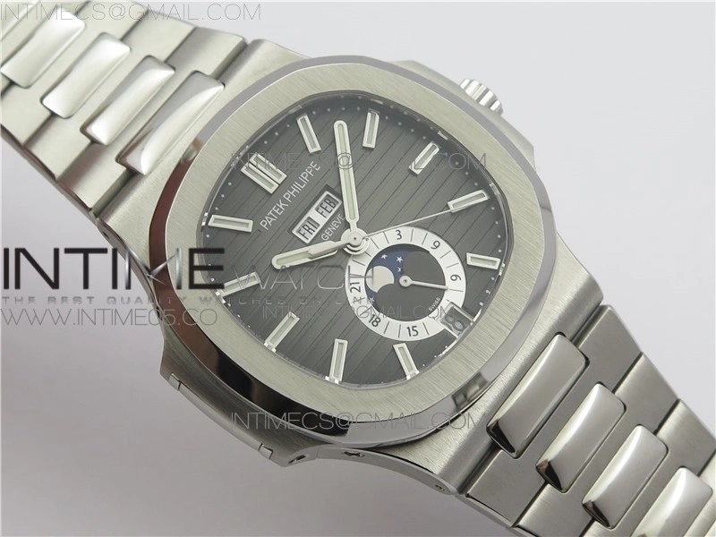 NAUTILUS 5726 1A-014 SS GRF 1:1 BEST EDITION GRAY DIAL WORKING ANNUAL CALENDARON SS BRACELET A.324