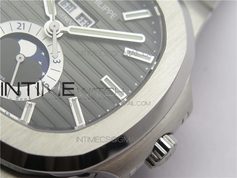 NAUTILUS 5726 1A-014 SS GRF 1:1 BEST EDITION GRAY DIAL WORKING ANNUAL CALENDARON SS BRACELET A.324