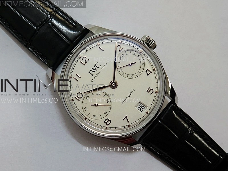 Portuguese Real PR IW501701 SS APSF 1:1 Best Edition Cream Dial RG Marker On Black Leather Strap A52010