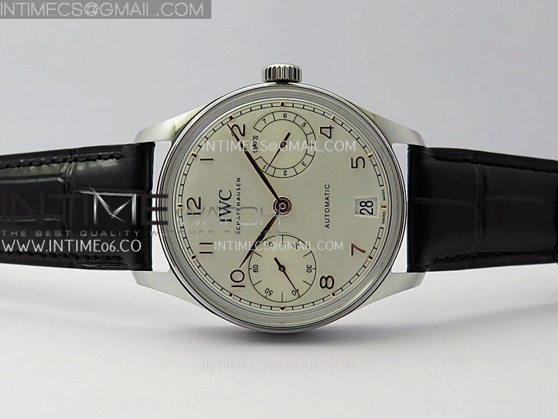 Portuguese Real PR IW501701 SS APSF 1:1 Best Edition Cream Dial RG Marker On Black Leather Strap A52010