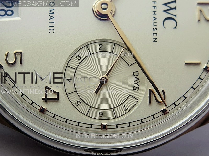 Portuguese Real PR IW501701 SS APSF 1:1 Best Edition Cream Dial RG Marker On Black Leather Strap A52010