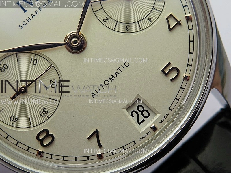Portuguese Real PR IW501701 SS APSF 1:1 Best Edition Cream Dial RG Marker On Black Leather Strap A52010