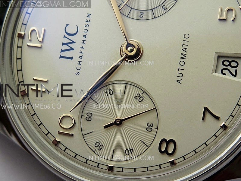 Portuguese Real PR IW501701 SS APSF 1:1 Best Edition Cream Dial RG Marker On Black Leather Strap A52010
